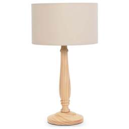 ValueLights Victoria Cream Fabric Drum Shade Light Wood Traditional Stem LED Table Lamp - Size: 45.5 x 25.5 x 25.5cm - Wilko