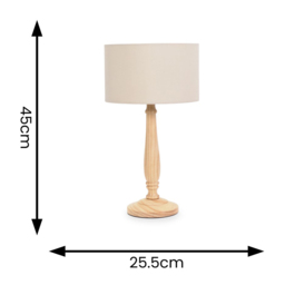 ValueLights Victoria Cream Fabric Drum Shade Light Wood Traditional Stem LED Table Lamp - Size: 45.5 x 25.5 x 25.5cm - Wilko - thumbnail 6