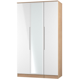 Crowndale Milan 3 Door White Gloss and Bardolino Oak Tall Mirrored Wardrobe Ready Assembled - White Gloss & Bardolino Oak - Wilko - thumbnail 5