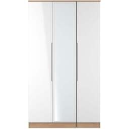 Crowndale Milan 3 Door White Gloss and Bardolino Oak Tall Mirrored Wardrobe Ready Assembled - White Gloss & Bardolino Oak - Wilko - thumbnail 3