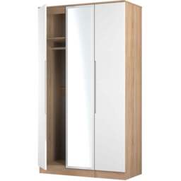 Crowndale Milan 3 Door White Gloss and Bardolino Oak Tall Mirrored Wardrobe Ready Assembled - White Gloss & Bardolino Oak - Wilko - thumbnail 7