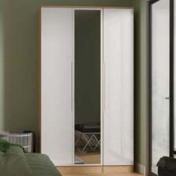 Crowndale Milan 3 Door White Gloss and Bardolino Oak Tall Mirrored Wardrobe Ready Assembled - White Gloss & Bardolino Oak - Wilko - thumbnail 1