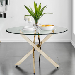 Furniturebox Arona Solara 6 Seater Round Dining Set Cappuccino Beige and Gold - Brown - Wilko - thumbnail 3