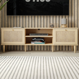 Florence Calasetta 2 Door 2 Shelf Light Oak Rattan TV Unit - Size: 41 x 159 x 57cm - Multi - Furniture to Go - Wilko - thumbnail 1