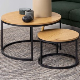 Florence Spiro Oak and Black Round Nest of Tables Set of 2 - Furniture To Go - Wilko