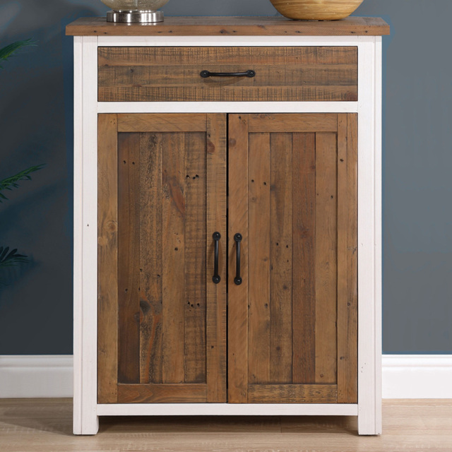 Baumhaus Splash of White 2 Door Single Drawer White and Brown Shoe Cabinet - Wilko - image 1