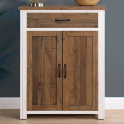 Baumhaus Splash of White 2 Door Single Drawer White and Brown Shoe Cabinet - Wilko - thumbnail 1