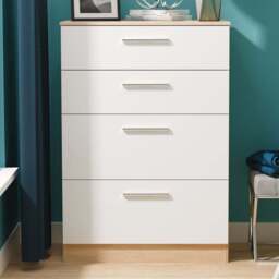 Crowndale Contrast 4 Drawer White Matt and Bardolino Oak Deep Chest of Drawers Ready Assembled - White Matt & Bardolino Oak - Wilko - thumbnail 1