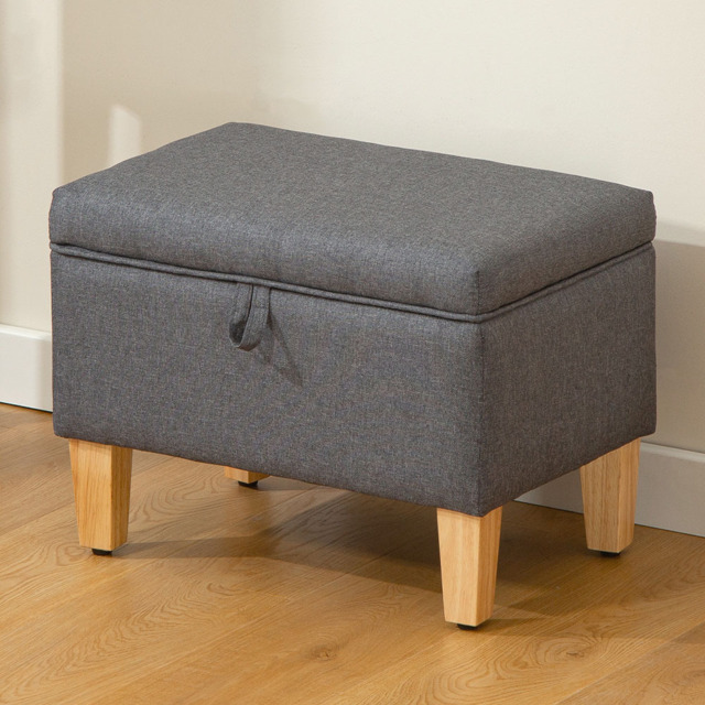 HOMCOM Charcoal Grey Linen Fabric Ottoman Storage Box - Size: 28 x 35 x 51cm - Wilko - image 1