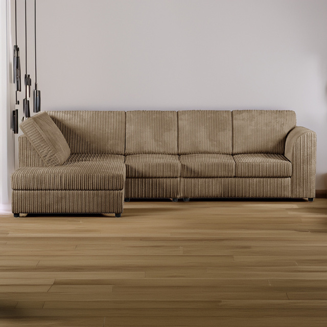 Luxor 4 Seater Coffee Jumbo Cord Left Hand Facing Full Back L Shaped Corner Sofa Set - Cream - Wilko - image 1