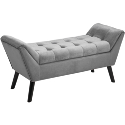 Living and Home Grey Modern Soft Velvet Buttoned Armed Bench - Size: 56 x 118 x 45cm - Wilko - thumbnail 3