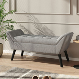 Living and Home Grey Modern Soft Velvet Buttoned Armed Bench - Size: 56 x 118 x 45cm - Wilko - thumbnail 4