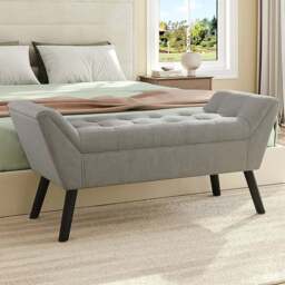 Living and Home Grey Modern Soft Velvet Buttoned Armed Bench - Size: 56 x 118 x 45cm - Wilko - thumbnail 1