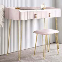 CARME Home Tokyo Glow Pink Velvet Dressing Table with Stool Set - Size: 55 x 34 x 116cm - Wilko