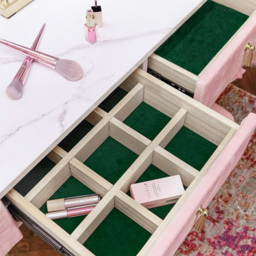 CARME Home Tokyo Glow Pink Velvet Dressing Table with Stool Set - Size: 55 x 34 x 116cm - Wilko - thumbnail 5