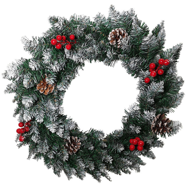 Samuel Alexander Snow Tipped Christmas Wreath with Pine Cones and Berries Green 45cm - Size: 45 x 45 x 45cm - Multi - Wilko - image 1
