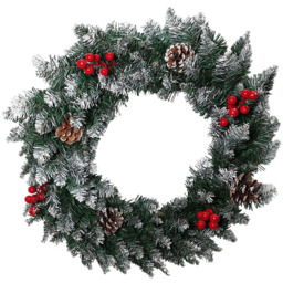 Samuel Alexander Snow Tipped Christmas Wreath with Pine Cones and Berries Green 45cm - Size: 45 x 45 x 45cm - Multi - Wilko
