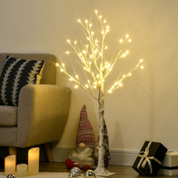 HOMCOM 72 Warm White LED Pre Lit White Artificial Birch Tree 4ft - Everglow - Wilko - thumbnail 3