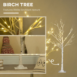 HOMCOM 72 Warm White LED Pre Lit White Artificial Birch Tree 4ft - Everglow - Wilko - thumbnail 6