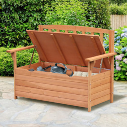 Outsunny Solid Fir Wood Garden Storage Bench - Size: 2 Seater - Brown - Wilko - thumbnail 1