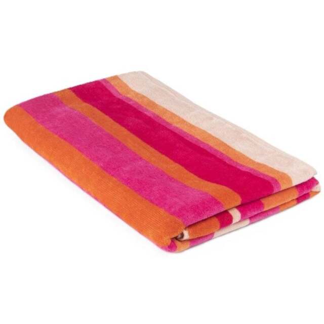 Allure Bath Fashions Velour Supersoft Pink Stripe Beach Towel - Size: 70 x 140cm - Wilko - image 1