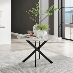 Furniturebox Arona Cesano Marble 6 Seater Round Dining Set White and Navy - Blue - Wilko - thumbnail 3