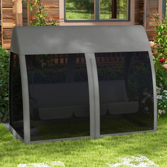 Outsunny 3 Seater Grey Garden Swing Chair with Mesh Canopy - Wilko - image 1
