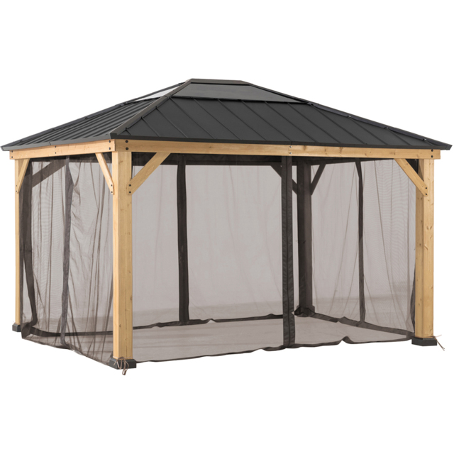 Sunjoy 3.9 x 3.3m Khaki Accessory Netting for Cedar Wood Gazebo (Gazebo Not Include) - Size: 216 x 280.5 x 338.5cm - Brown - Wilko - image 1