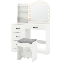 Costway White Dressing Table and Stool Set with LED Mirror - Size: 100 x 40 x 140cm - Wilko - thumbnail 3