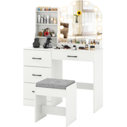 Costway White Dressing Table and Stool Set with LED Mirror - Size: 100 x 40 x 140cm - Wilko - thumbnail 4