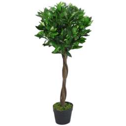 Leaf Bay Laurel Ball Artificial Tree with Twisted Natural Trunk 90cm - Size: 90 x 45 x 45cm - Green - Wilko