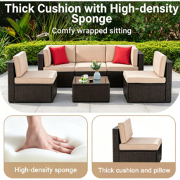 Willowmare 5 Seater Beige and Brown Rattan Patio Furniture Set - Grey - Wilko - thumbnail 7