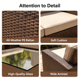 Willowmare 5 Seater Beige and Brown Rattan Patio Furniture Set - Grey - Wilko - thumbnail 6
