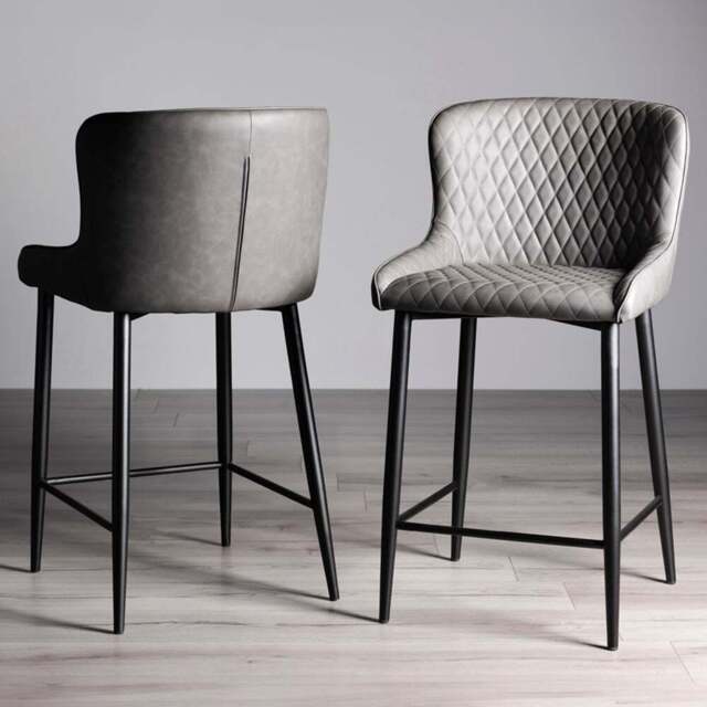 Bentley Designs Cezanne Set of 2 Dark Grey Faux Leather Upholstered Barstool - Size: 97 x 49 x 56cm - Wilko - image 1