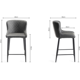 Bentley Designs Cezanne Set of 2 Dark Grey Faux Leather Upholstered Barstool - Size: 97 x 49 x 56cm - Wilko - thumbnail 7