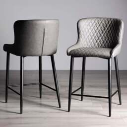 Bentley Designs Cezanne Set of 2 Dark Grey Faux Leather Upholstered Barstool - Size: 97 x 49 x 56cm - Wilko - thumbnail 1