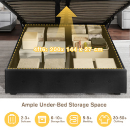 Brooklyn Double Black Fabric Storage Ottoman Bed - Wilko - thumbnail 6