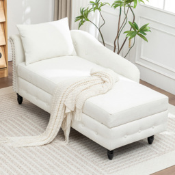 Living and Home White Left Hand Chenille Chaise Lounge with Storage - Size: Single - Cream - Wilko - thumbnail 1