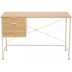 Premier Housewares Bradbury 2 Drawer Natural Oak Veneer Desk - Size: 120 x 60 x 76cm - Cream - Interiors by Premier - Wilko - thumbnail 4