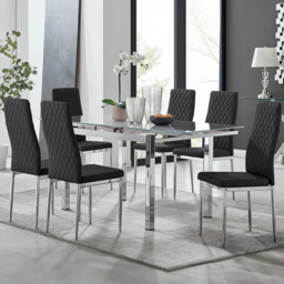 Furniturebox Fonti Valera 6 Seater Dining Set Black and Chrome - Wilko - thumbnail 1