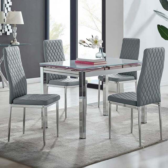 Furniturebox Fonti Valera 4 Seater Dining Set Grey and Chrome - Wilko - image 1