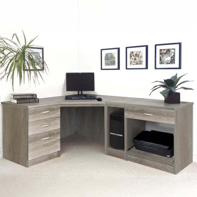 R White Cabinets 4 Drawer Corner Set-18 Computer Desk with Printer Shelf Grey - Size: 72.8 x 184 x 141.9cm - Wilko - image 1