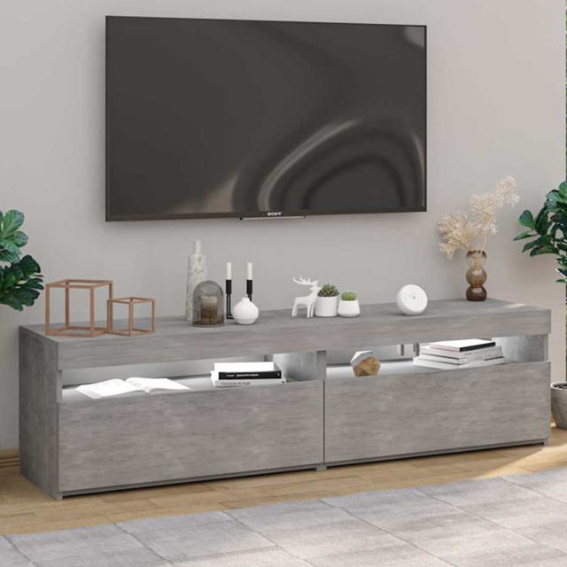 vidaXL Single Door Single Shelf Concrete Grey TV Cabinet with LED Lights Set of 2 - Size: 40 x 75 x 35cm - Wilko - image 1