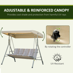 Outsunny 3 Seater Light Brown Swing Chair with Canopy - Size: 138 x 52 x 14cm - Wilko - thumbnail 6