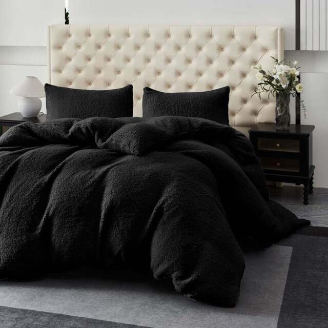 Groundlevel King Size Winter Warm Black Soft Teddy Fleece Duvet Set - Wilko - image 1