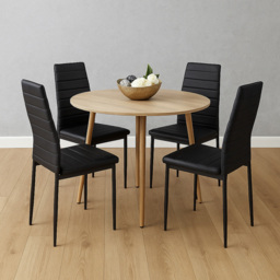 Kosy Koala 4 Seater Round Faux Leather Wooden Dining Set Black - Beige - Wilko - thumbnail 7