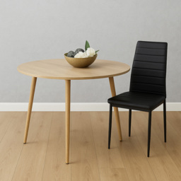 Kosy Koala 4 Seater Round Faux Leather Wooden Dining Set Black - Beige - Wilko - thumbnail 5