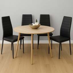 Kosy Koala 4 Seater Round Faux Leather Wooden Dining Set Black - Beige - Wilko