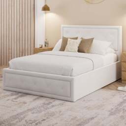 GFW Hollywood King Size White Gas End Lift Ottoman Bed with Buttoned Headboard - Wilko