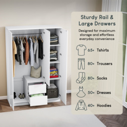 Vida Designs Glinton 3 Door 2 Drawer White Wardrobe - Size: 3 Door, 2 Drawer - Wilko - thumbnail 7